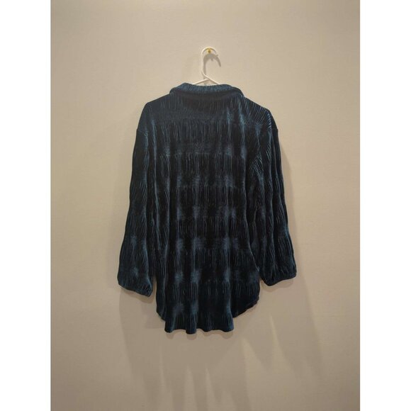 Vintage Tru Luxe Jeans M Blue Velvet Long Sleeve Button Down Ruched Shirt Blouse - Picture 8 of 8